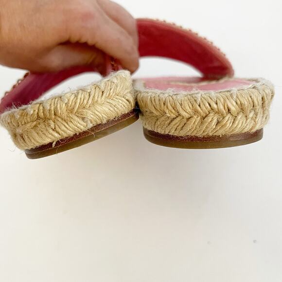 Chanel Pink Quilted Leather Chain CC Logo Espadrille Slide Sandals EU 38 - Picture 11 of 14